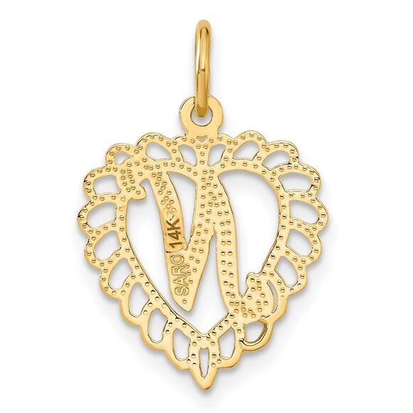 14k Yellow Gold, Grace Collection, Satin Heart Initial N Pendant, 15mm - Picture 3 of 5